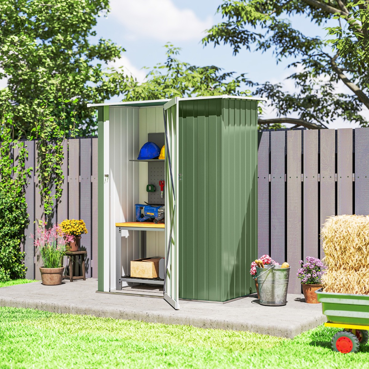 Μεταλλικό υπόστεγο εργαλείων 1,07 m² 142 x 86 x 189 cm Υπόστεγο εργαλείων με πτυσσόμενη οροφή που κλειδώνει πόρτα αδιάβροχο υπόστεγο κήπου Υπαίθριο υπόστεγο κήπου για υπαίθριο κήπο στην πίσω αυλή πράσινο