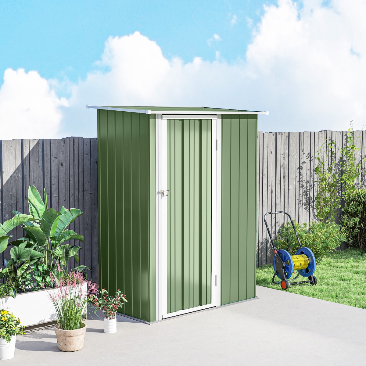 Μεταλλικό υπόστεγο εργαλείων 1,07 m² 142 x 86 x 189 cm Υπόστεγο εργαλείων με πτυσσόμενη οροφή που κλειδώνει πόρτα αδιάβροχο υπόστεγο κήπου Υπαίθριο υπόστεγο κήπου για υπαίθριο κήπο στην πίσω αυλή πράσινο
