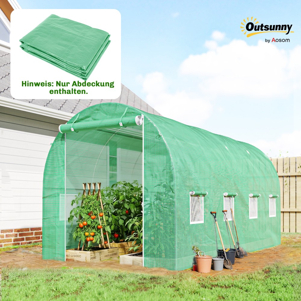 Μεμβράνη θερμοκηπίου 4 x 2 m, αδιάβροχη μεμβράνη κήπου με πόρτα, 8 παράθυρα, προστασία UV, ανθεκτικό στο σκίσιμο πράσινο πολυαιθυλένιο