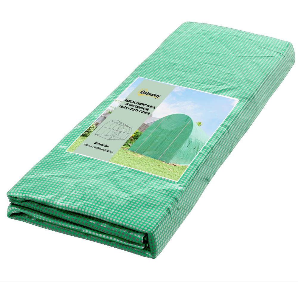Μεμβράνη θερμοκηπίου 4 x 2 m, αδιάβροχη μεμβράνη κήπου με πόρτα, 8 παράθυρα, προστασία UV, ανθεκτικό στο σκίσιμο πράσινο πολυαιθυλένιο
