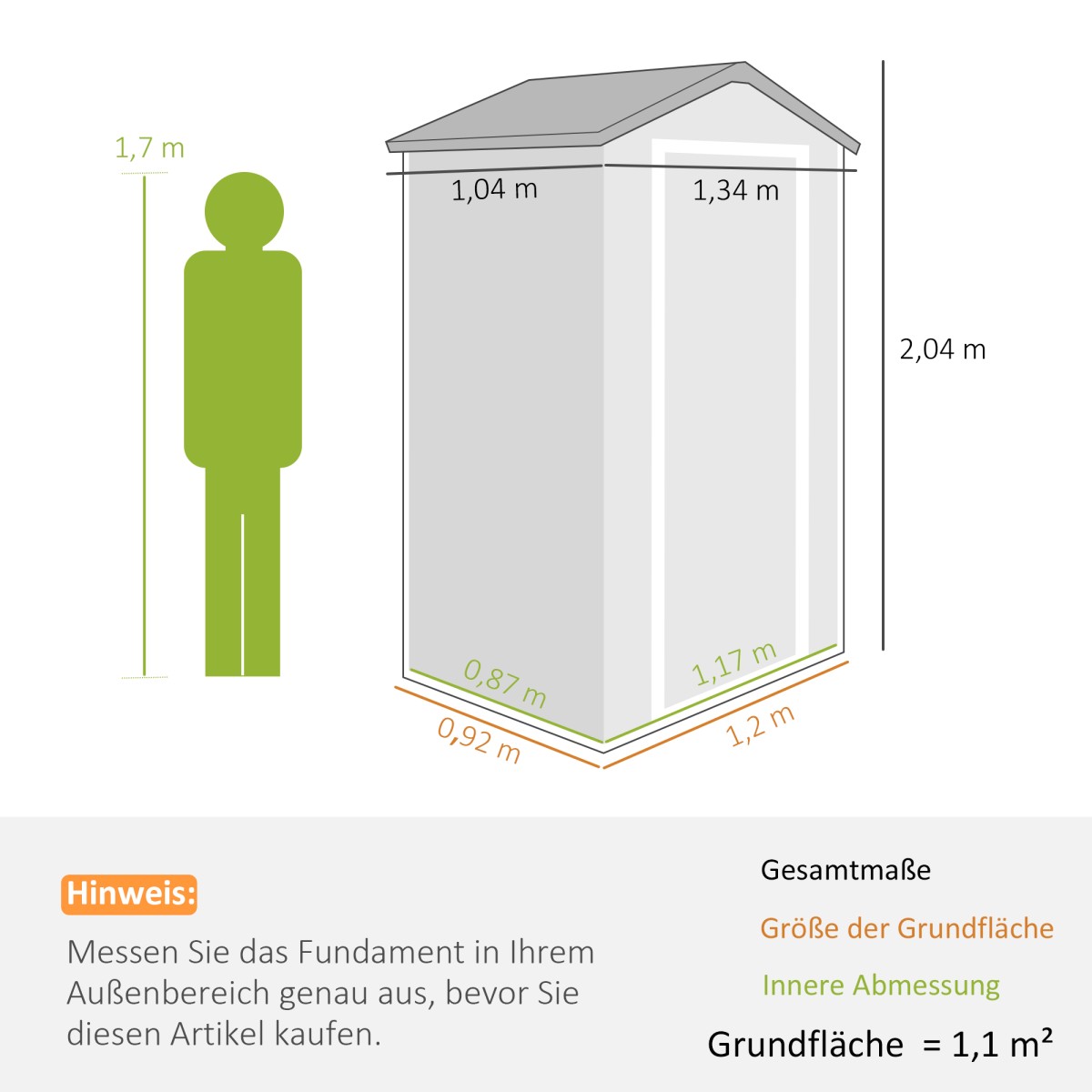 Υπόστεγο εργαλείων 1,1 m², υπόστεγο εργαλείων με δίρριχτη οροφή, 134 x 104 x 204 cm, πλαστικό υπόστεγο κήπου με πόρτα που κλειδώνει, παράθυρο με άνοιγμα εξαερισμού, υπόστεγο κήπου για κήπο σκούρο γκρι