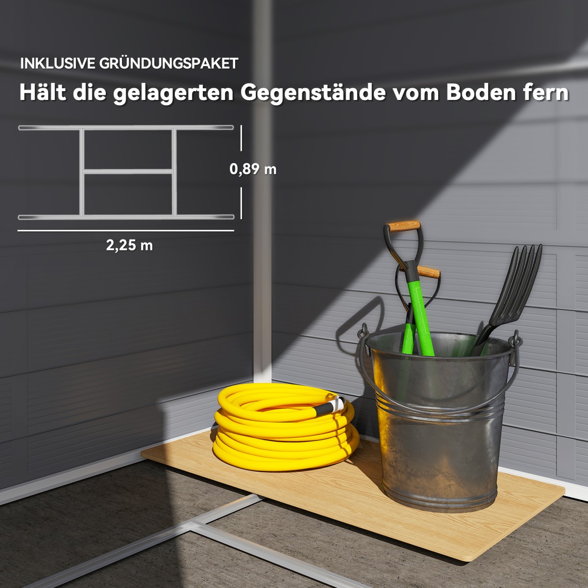 Υπόστεγο εργαλείων, υπόστεγο κήπου, υπόστεγο εργαλείων με παράθυρο αερισμού, πλαστικό, μέταλλο, 240 x 190 x 180/228, γκρι