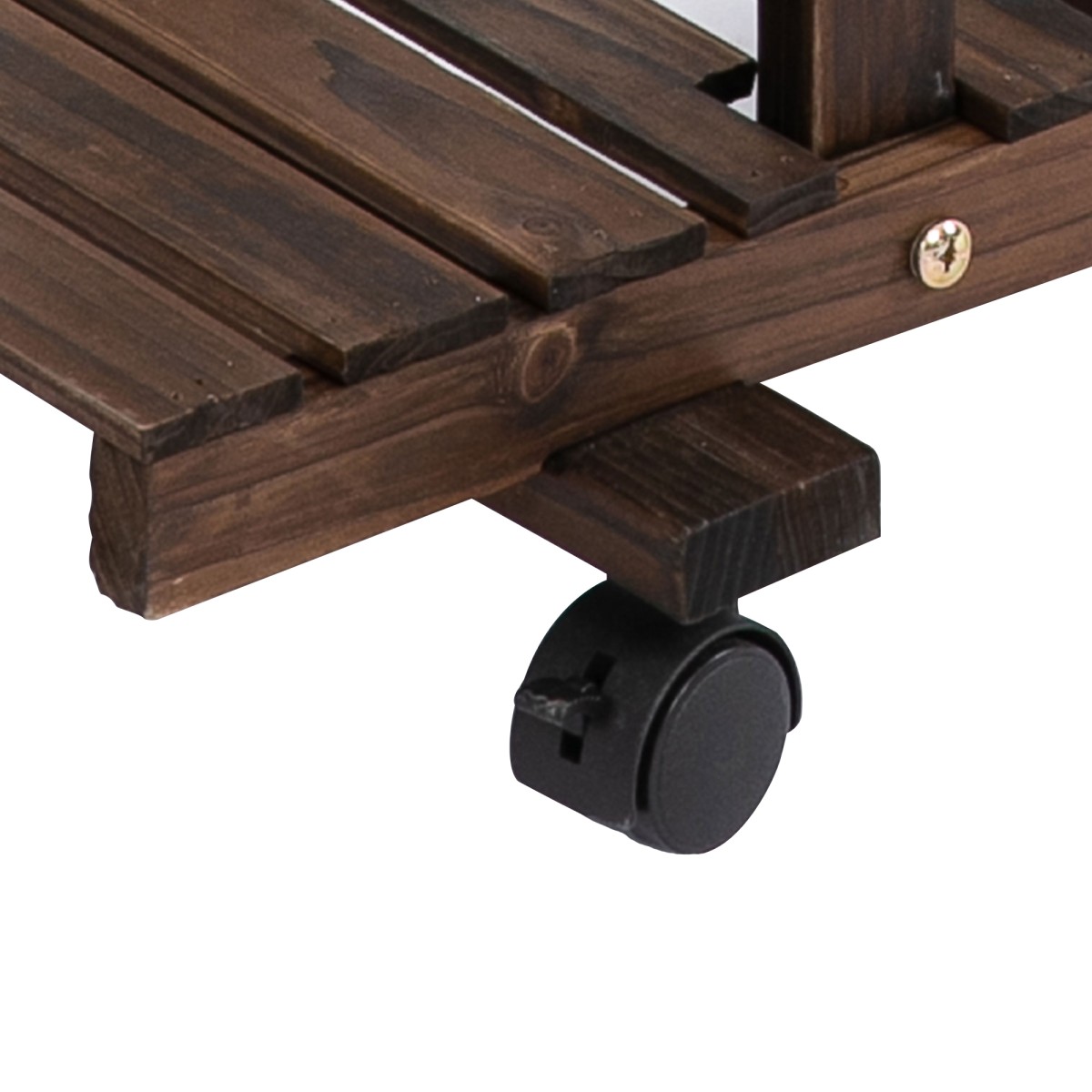 Λουλούδι σκάλα 6 ράφια 4 ρόδες 123,5 cm × 33 cm × 80 cm μασίφ ξύλο καφέ 123,5 cm × 33 cm × 80 cm