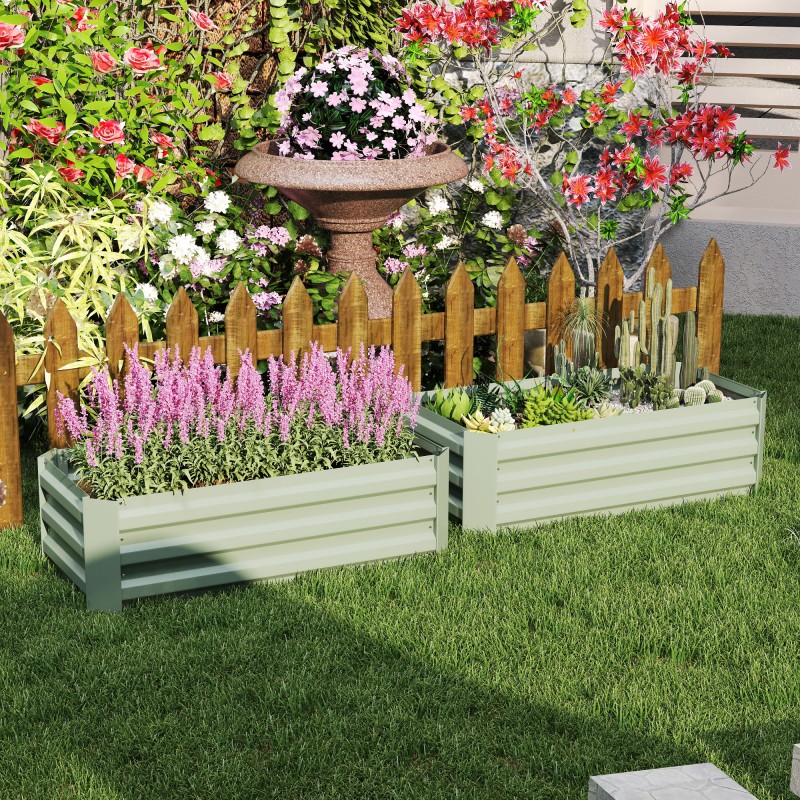 Planter Box, Σετ 2, Flower Box, Ανοιχτό κάτω, Ατσάλινο πλαίσιο, Πράσινο, (2 x) 100 x 100 x 30 cm