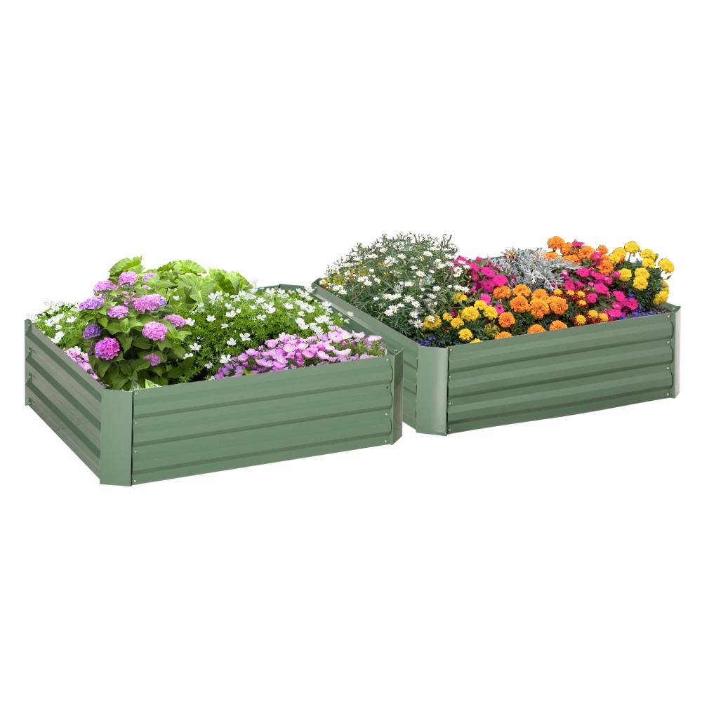 Planter Box, Σετ 2, Flower Box, Ανοιχτό κάτω, Ατσάλινο πλαίσιο, Πράσινο, (2 x) 100 x 100 x 30 cm