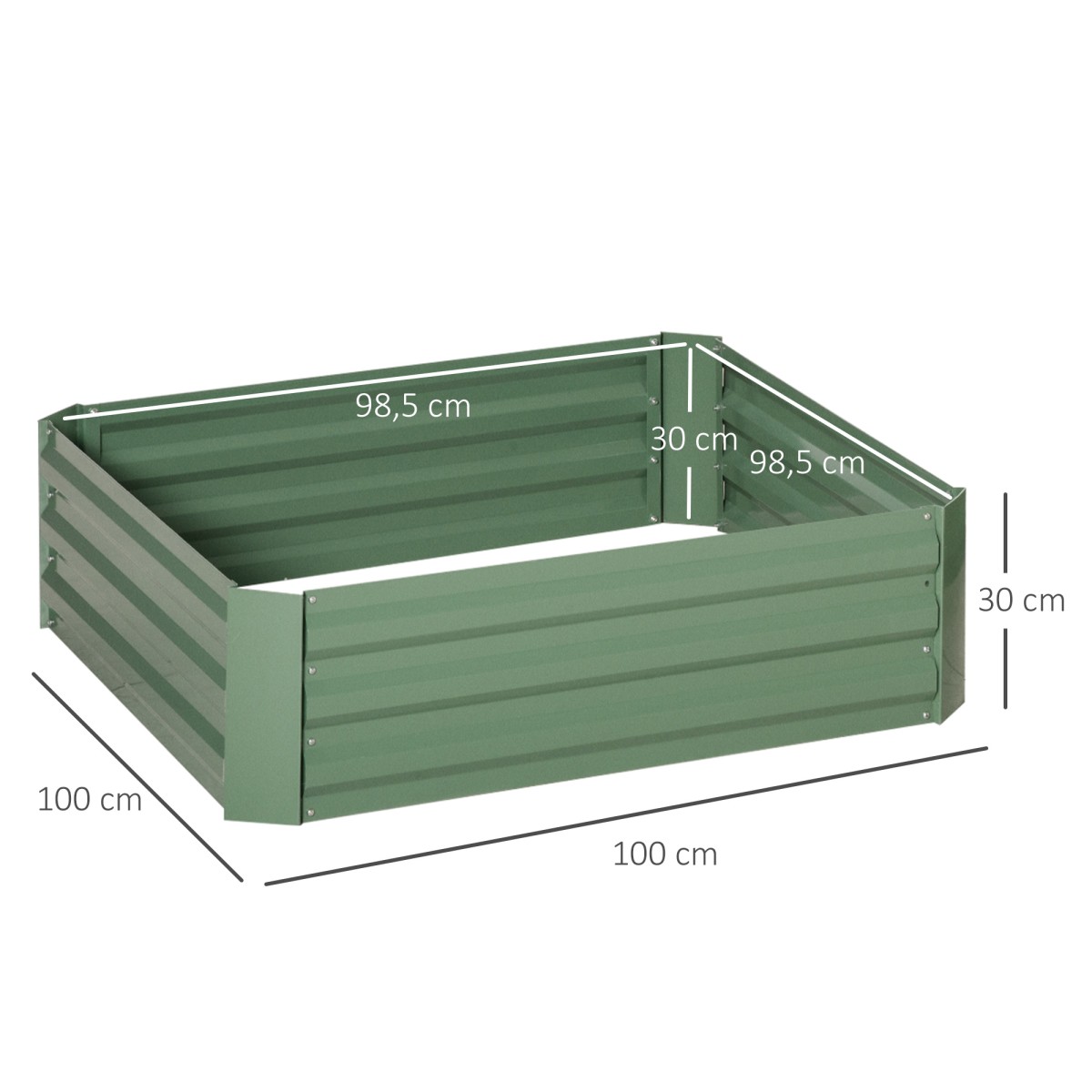 Planter Box, Σετ 2, Flower Box, Ανοιχτό κάτω, Ατσάλινο πλαίσιο, Πράσινο, (2 x) 100 x 100 x 30 cm