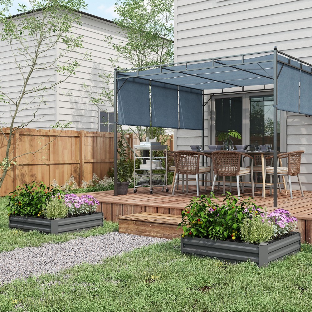 Σετ 2 κουτιά φυτών, κουτιά λουλουδιών, γλάστρες για κήπο, βεράντα, γαλβανισμένο ατσάλι, 100 x 100 x 30 cm, σκούρο γκρι