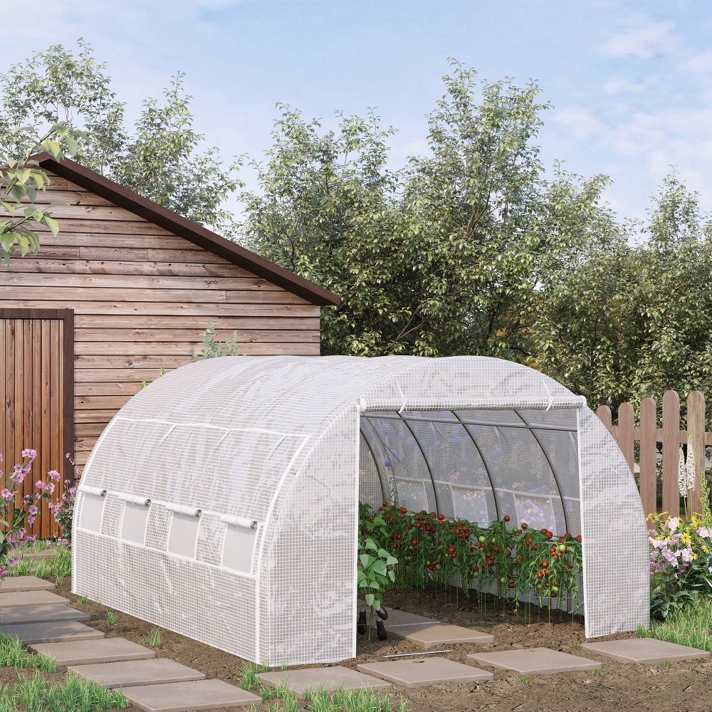 Tunnel Greenhouse Walk In Roll Up Walls Zip Door Πλαίσιο από γαλβανισμένο χάλυβα 4 x 3 x 2m Λευκό