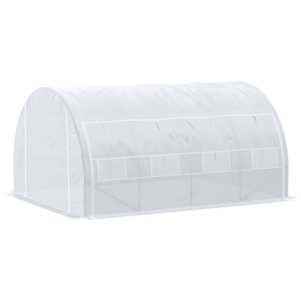 Tunnel Greenhouse Walk In Roll Up Walls Zip Door Πλαίσιο από γαλβανισμένο χάλυβα 4 x 3 x 2m Λευκό