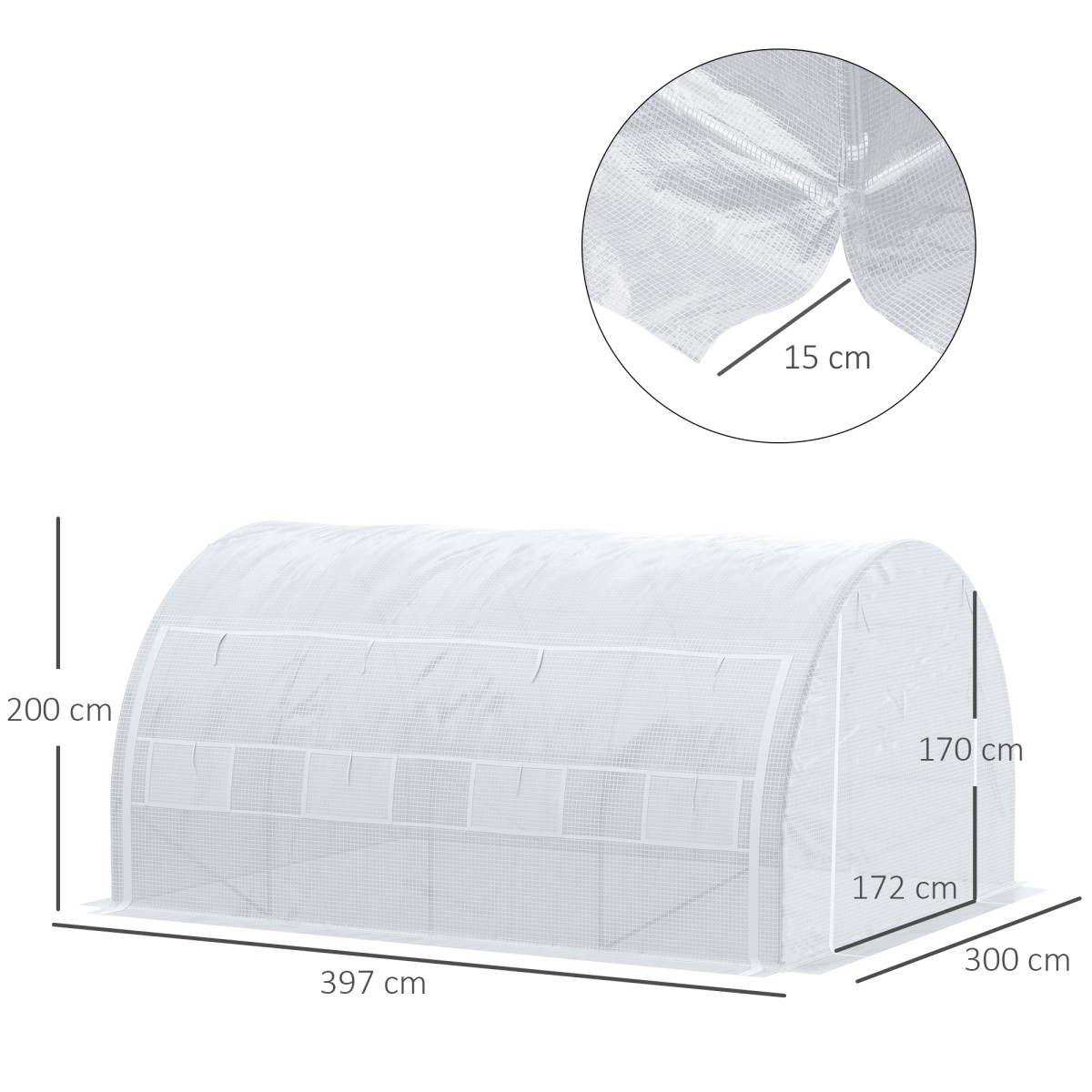 Tunnel Greenhouse Walk In Roll Up Walls Zip Door Πλαίσιο από γαλβανισμένο χάλυβα 4 x 3 x 2m Λευκό