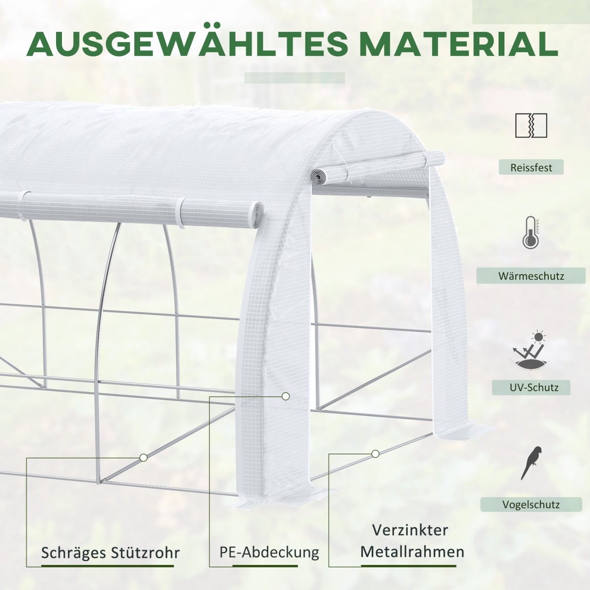 Tunnel Greenhouse Walk In Roll Up Walls Zip Door Πλαίσιο από γαλβανισμένο χάλυβα 4 x 3 x 2m Λευκό