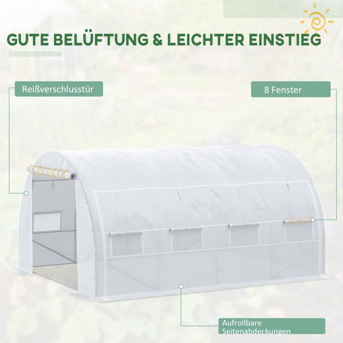Tunnel Greenhouse Walk In Roll Up Walls Zip Door Πλαίσιο από γαλβανισμένο χάλυβα 4 x 3 x 2m Λευκό