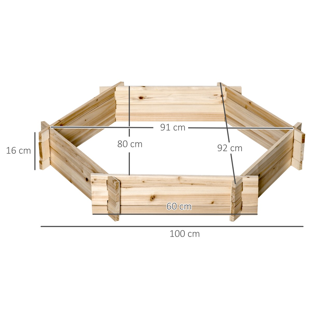 Υπερυψωμένο κρεβάτι εξαγωνικό DIY γλάστρα από ξύλο για μπαλκόνι κήπου φυσικό 100 x 92 x 16 cm