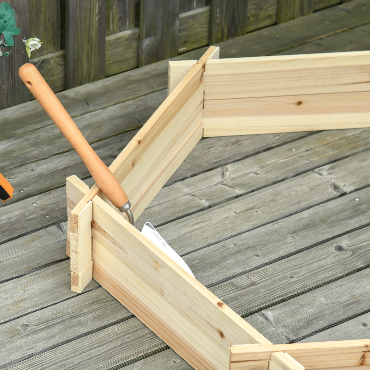 Υπερυψωμένο κρεβάτι εξαγωνικό DIY γλάστρα από ξύλο για μπαλκόνι κήπου φυσικό 100 x 92 x 16 cm