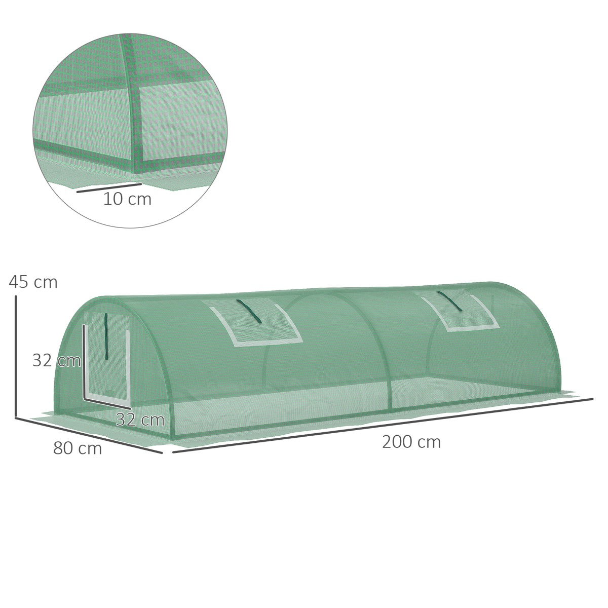 Polytunnel Weather Resistant Ανθεκτικό στην υπεριώδη ακτινοβολία Πολυτούνελ 200cm x 80cm x 45cm Πράσινο