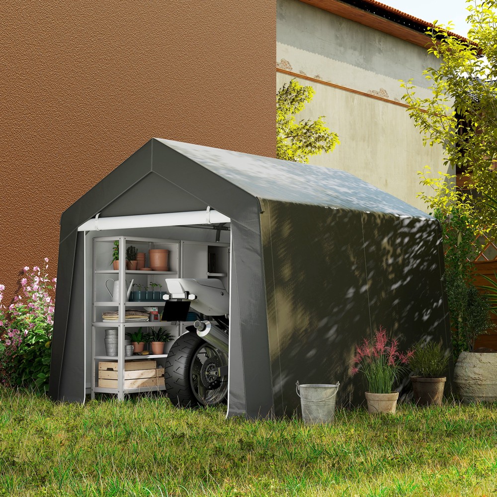 Carport Tent Garage 3x3 m Αδιάβροχη σκηνή γκαράζ με κυλιόμενη πόρτα αερισμού παράθυρο εκτεταμένες άκρες σκούρο γκρι