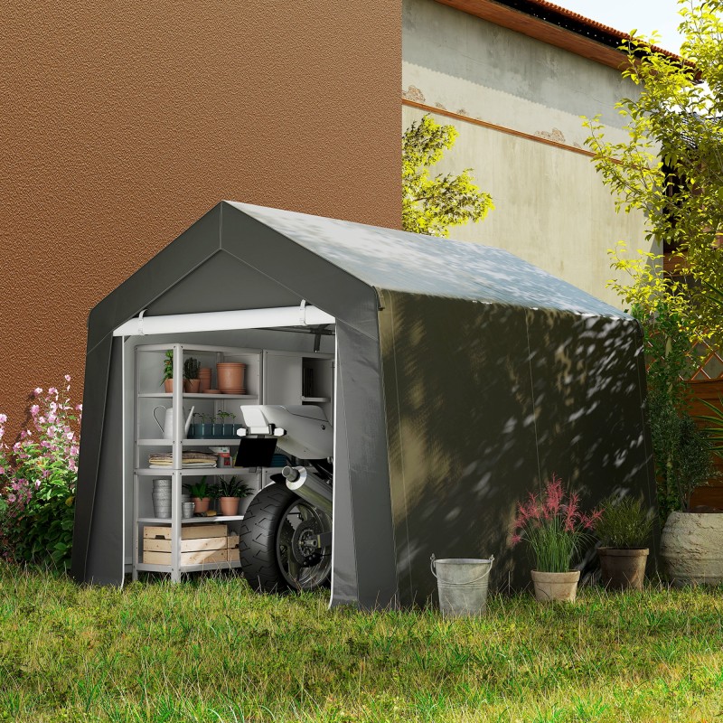 Carport Tent Garage 3x3 m Αδιάβροχη σκηνή γκαράζ με κυλιόμενη πόρτα αερισμού παράθυρο εκτεταμένες άκρες σκούρο γκρι