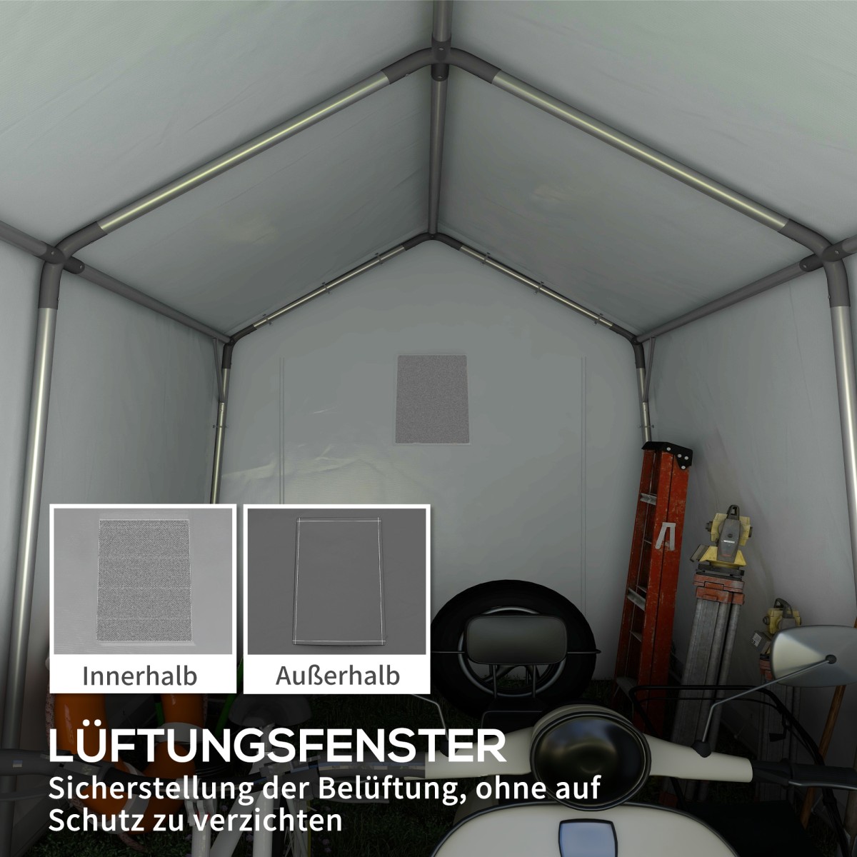 Carport Tent Garage 3x3 m Αδιάβροχη σκηνή γκαράζ με κυλιόμενη πόρτα αερισμού παράθυρο εκτεταμένες άκρες σκούρο γκρι