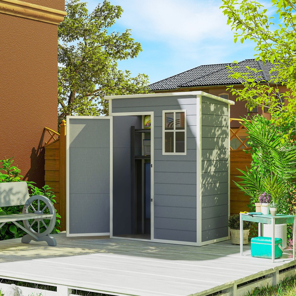 Υπόστεγο εργαλείων πλαστικό 1,14m² 151 x 92 x 193cm υπόστεγο εργαλείων με κλειστή οροφή παράθυρο δαπέδου γκρι