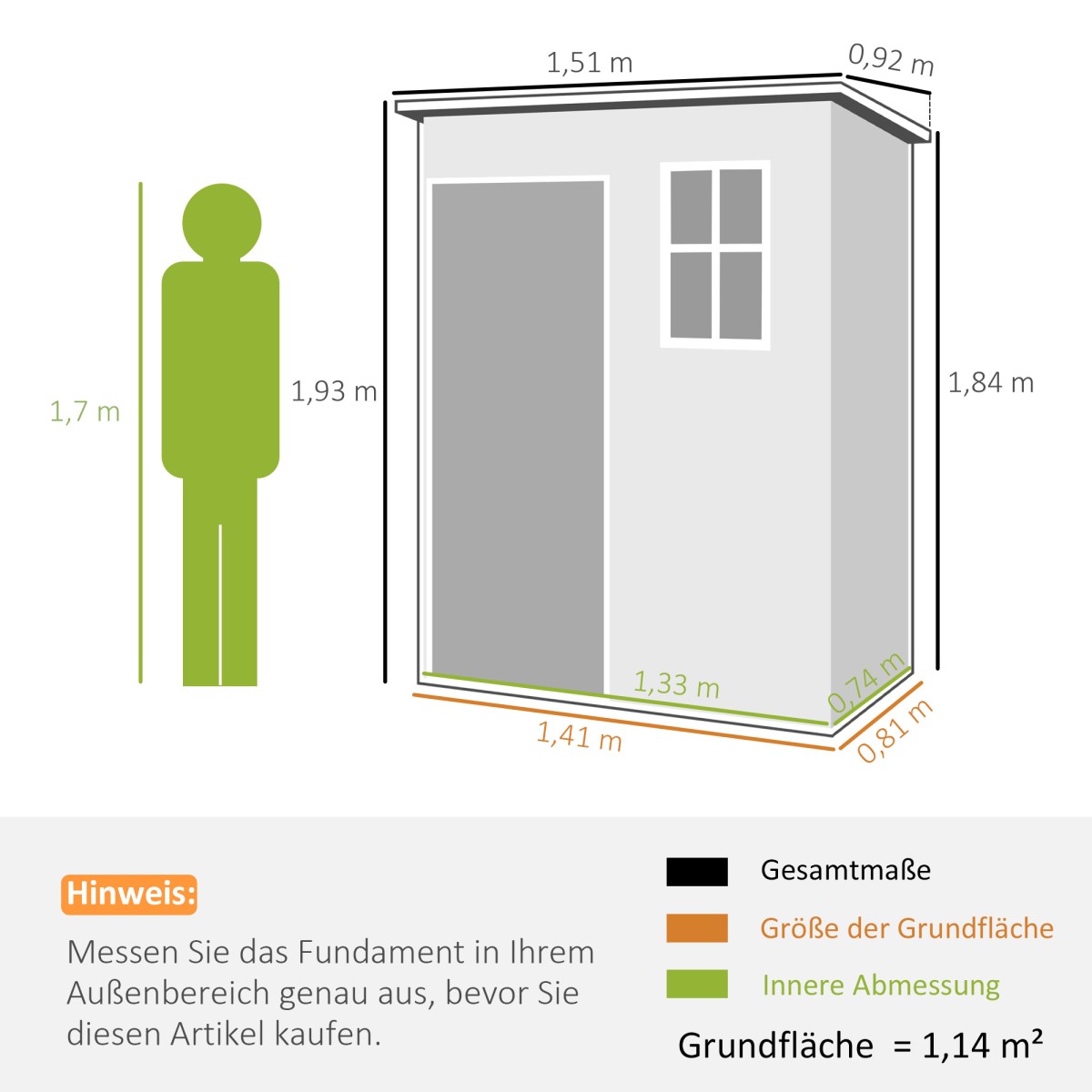 Υπόστεγο εργαλείων πλαστικό 1,14m² 151 x 92 x 193cm υπόστεγο εργαλείων με κλειστή οροφή παράθυρο δαπέδου γκρι