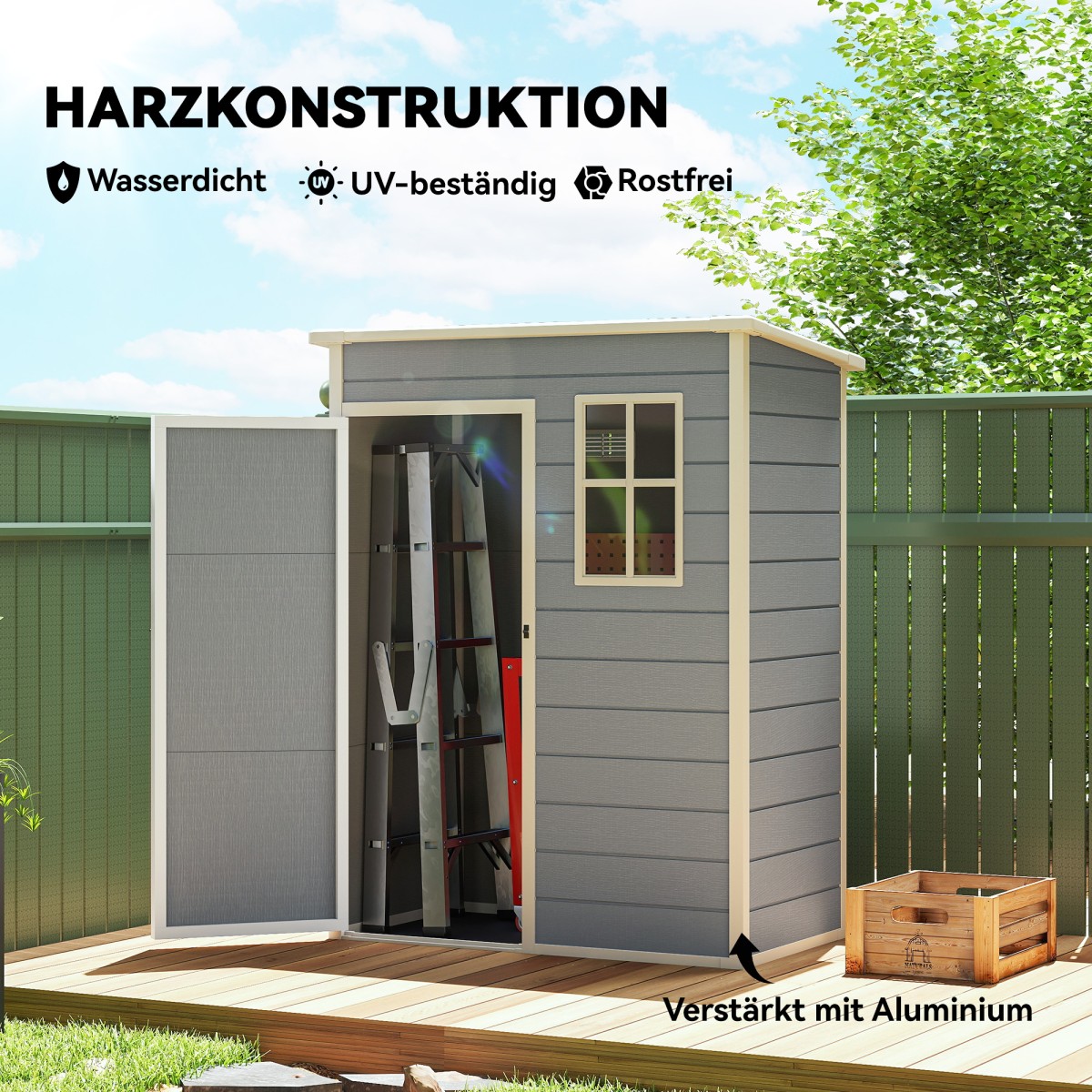 Υπόστεγο εργαλείων πλαστικό 1,14m² 151 x 92 x 193cm υπόστεγο εργαλείων με κλειστή οροφή παράθυρο δαπέδου γκρι