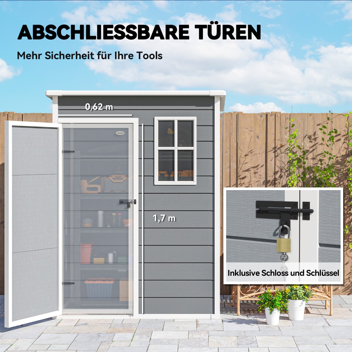 Υπόστεγο εργαλείων πλαστικό 1,14m² 151 x 92 x 193cm υπόστεγο εργαλείων με κλειστή οροφή παράθυρο δαπέδου γκρι