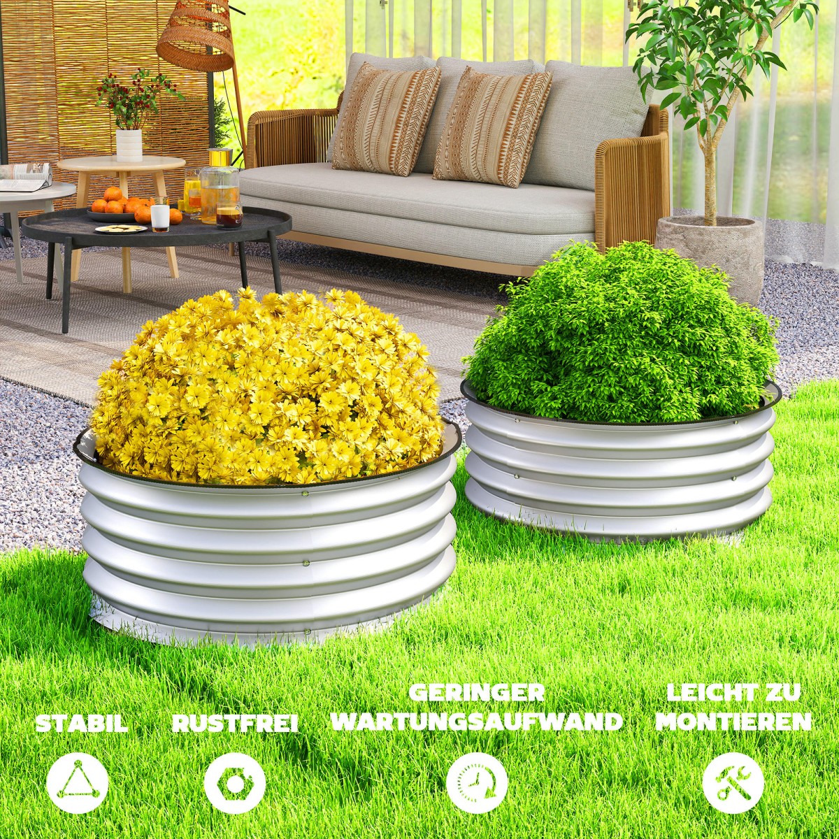 Σετ με 2 υπερυψωμένα κρεβάτια φυτών, αρθρωτό υπερυψωμένο κρεβάτι, 2 τεμάχια, χωρίς πάτο, Ø60 x 30 cm. Ασήμι