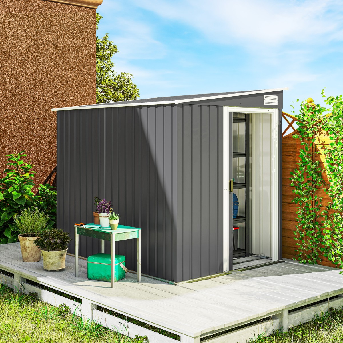 Μεταλλικό υπόστεγο εργαλείων 2,81m² 154x206,5x181 cm υπόστεγο εργαλείων με κλειστή βάση οροφής