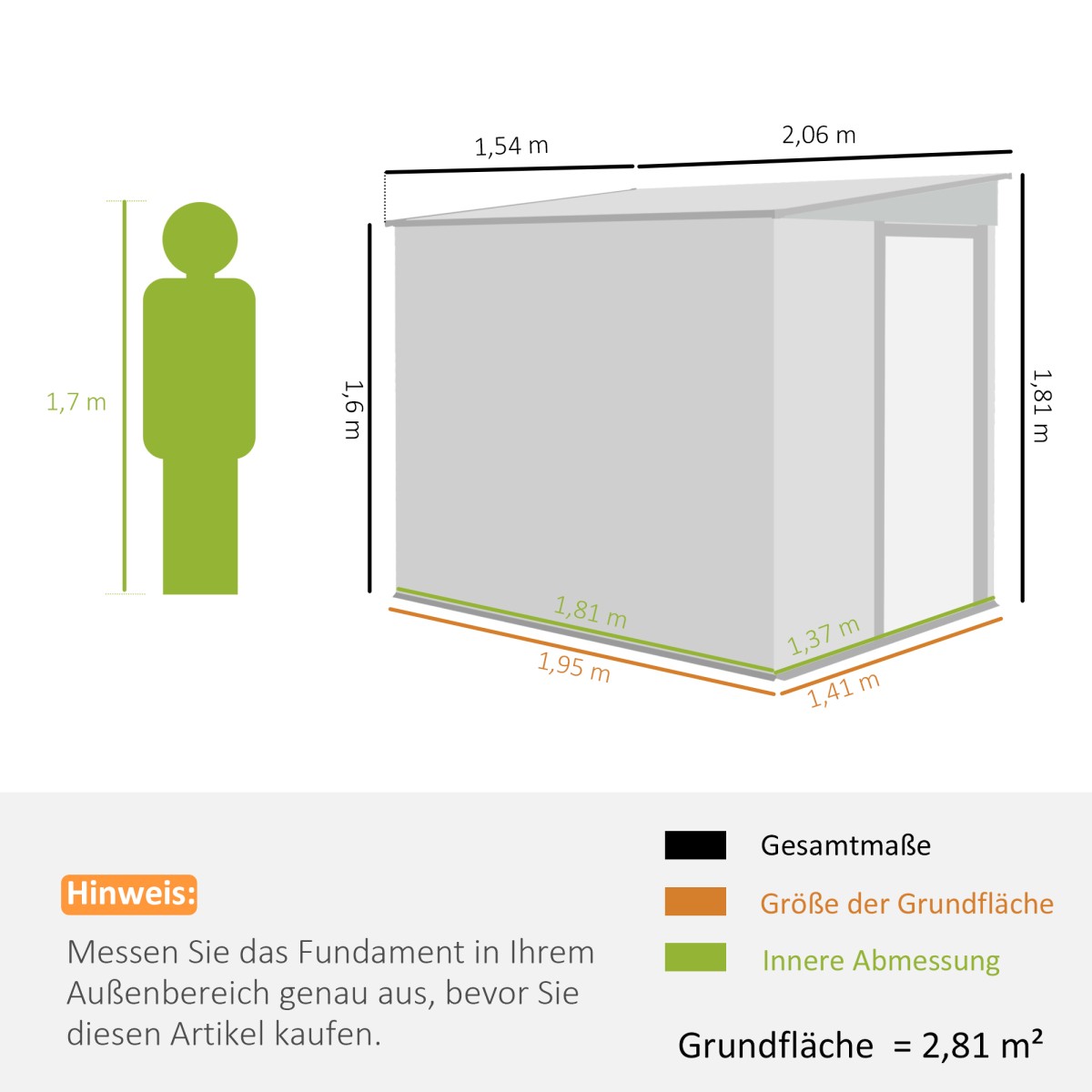 Μεταλλικό υπόστεγο εργαλείων 2,81m² 154x206,5x181 cm υπόστεγο εργαλείων με κλειστή βάση οροφής