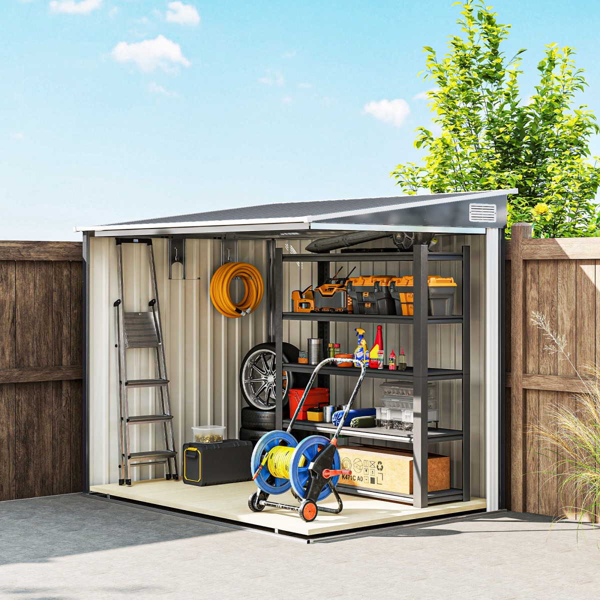 Μεταλλικό υπόστεγο εργαλείων 2,81m² 154x206,5x181 cm υπόστεγο εργαλείων με κλειστή βάση οροφής