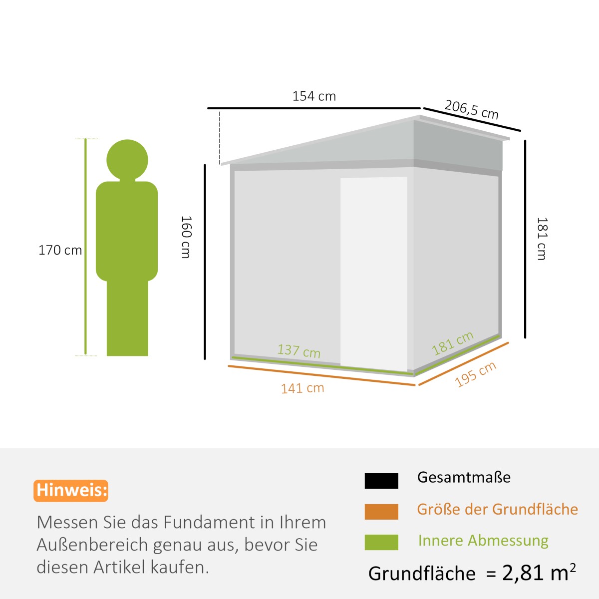Μεταλλικό υπόστεγο εργαλείων 2,81m² 154x206,5x181 cm υπόστεγο εργαλείων με κλειστή βάση οροφής