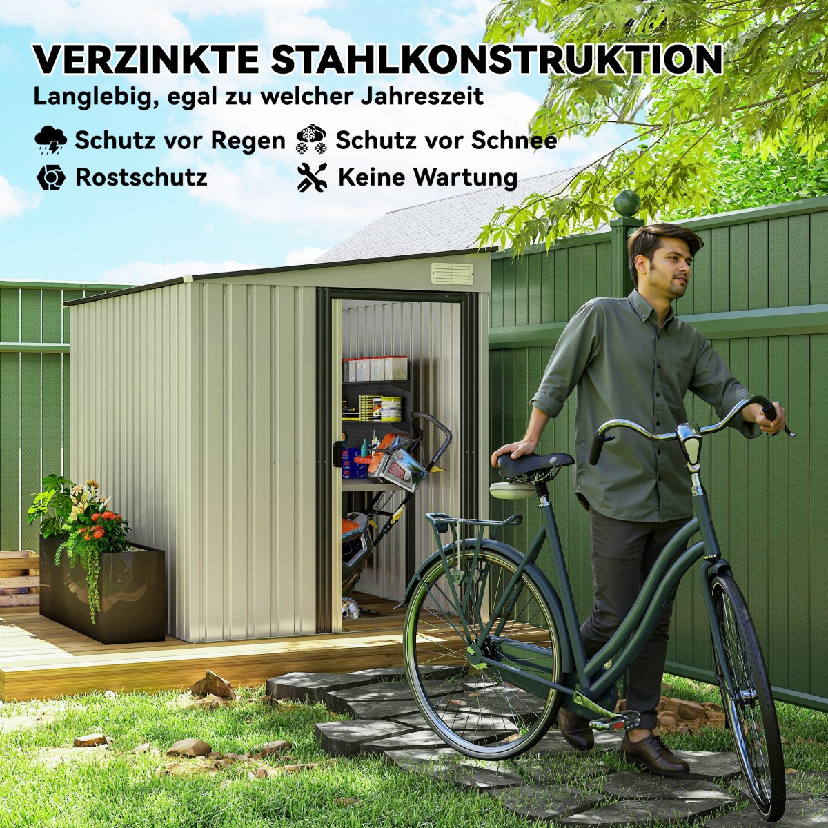 Μεταλλικό υπόστεγο εργαλείων 2,81m² 154x206,5x181 cm υπόστεγο εργαλείων με κλειστή βάση οροφής