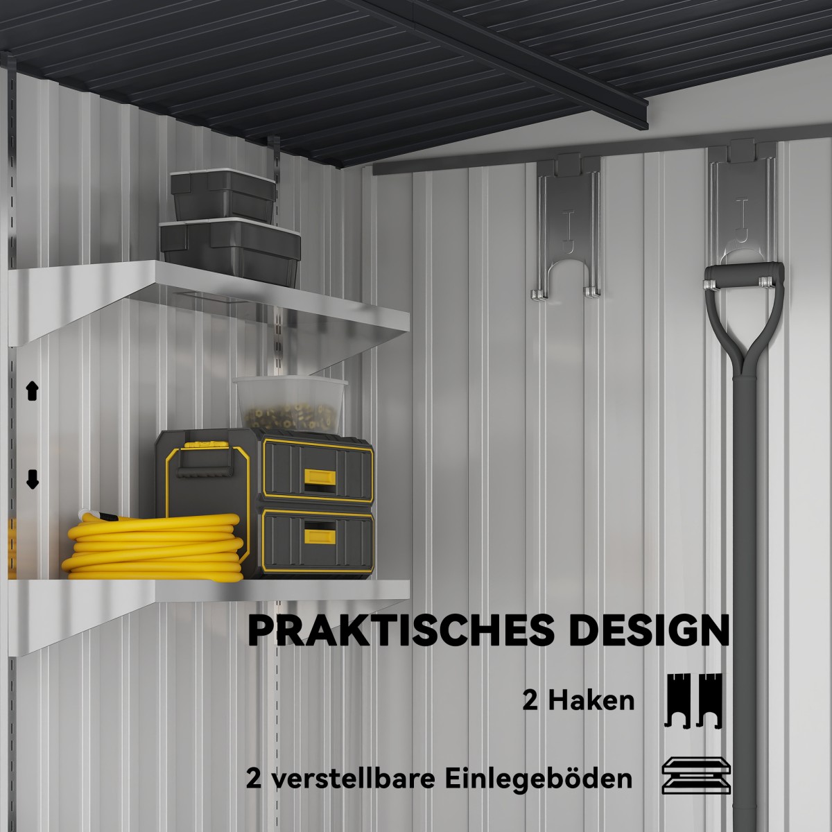 Μεταλλικό υπόστεγο εργαλείων 2,81m² 154x206,5x181 cm υπόστεγο εργαλείων με κλειστή βάση οροφής