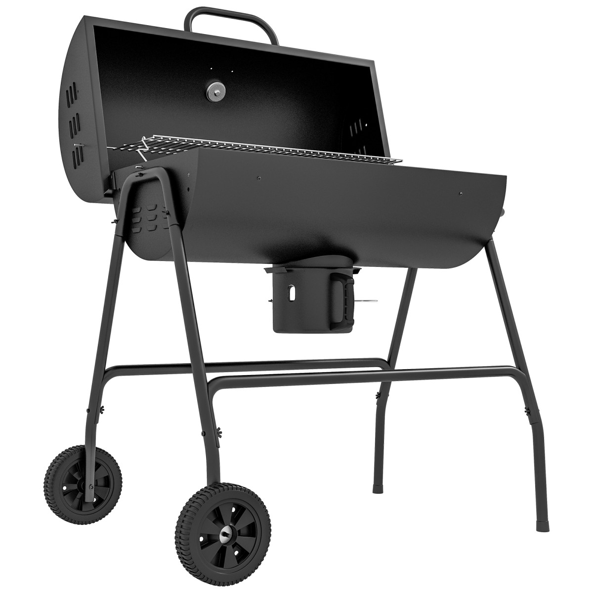 Μεταλλική ψησταριά κάρβουνο BBQ Καπνιστή με Καπάκι Θερμόμετρο Τροχοί Ψητοπωλείο 95x71,5x102 cm Μαύρο