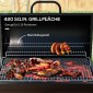 Μεταλλική ψησταριά κάρβουνο BBQ Καπνιστή με Καπάκι Θερμόμετρο Τροχοί Ψητοπωλείο 95x71,5x102 cm Μαύρο