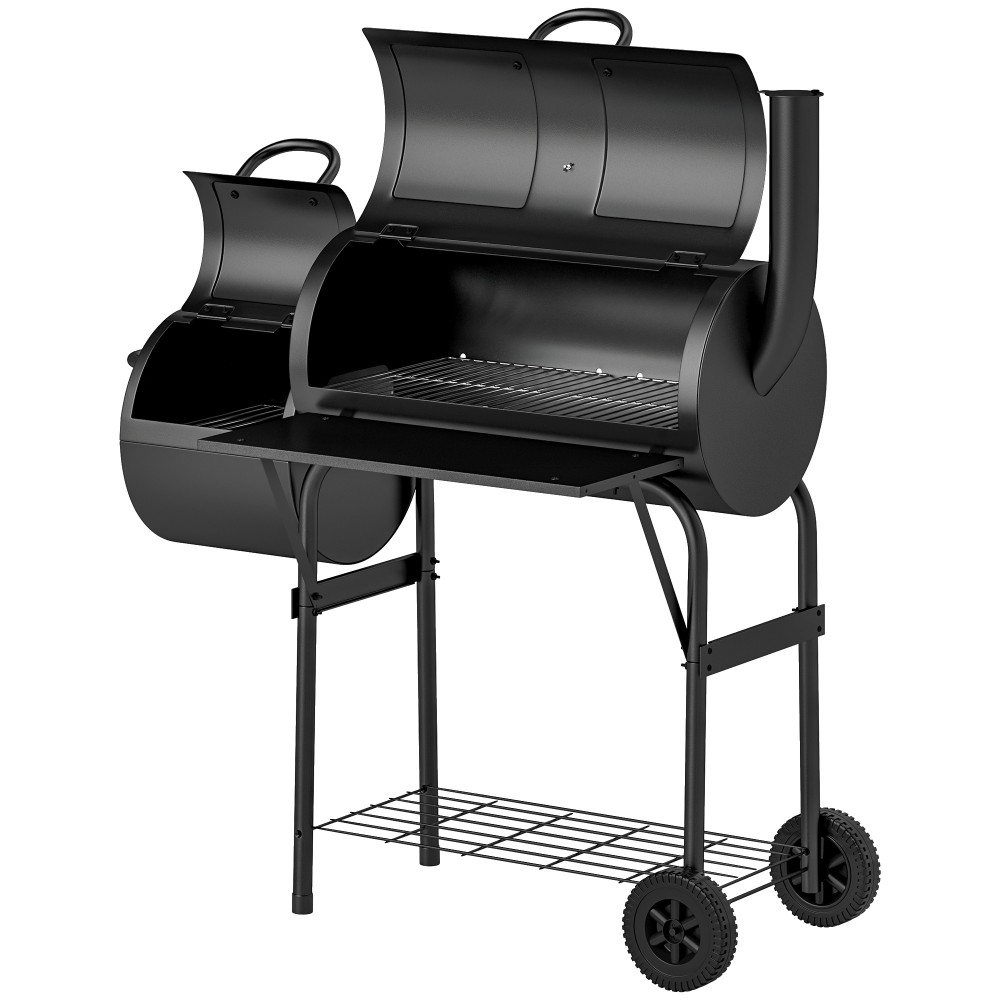 Outsunny Ξυλοψησταριά από χάλυβα BBQ Smoker με καπάκι, θερμόμετρο, τροχούς και ρυθμιζόμενη ροή αέρα