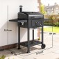 Ψησταριά κάρβουνου Καπνιστή BBQ με καπάκι, θερμόμετρο, ρυθμιζόμενο ύψος, κάρβουνο, τζάκι, σχάρα γκριλ, βοηθητικό τραπέζι, θήκη για τέφρα