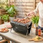 Ψησταριά κάρβουνα από ανοξείδωτο ατσάλι BBQ καπνιστής με λαβή σχάρας πτυσσόμενα πόδια για κάμπινγκ μπάρμπεκιου 40x28x25,5cm μαύρο