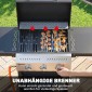 Ψησταριά υγραερίου 9 KW 3 καυστήρες μπάρμπεκιου καροτσάκι γκριλ από ανοξείδωτο χάλυβα με πτυσσόμενη πλαϊνή βάση μπαχαρικών κάτω ράφι 6 γάντζοι
