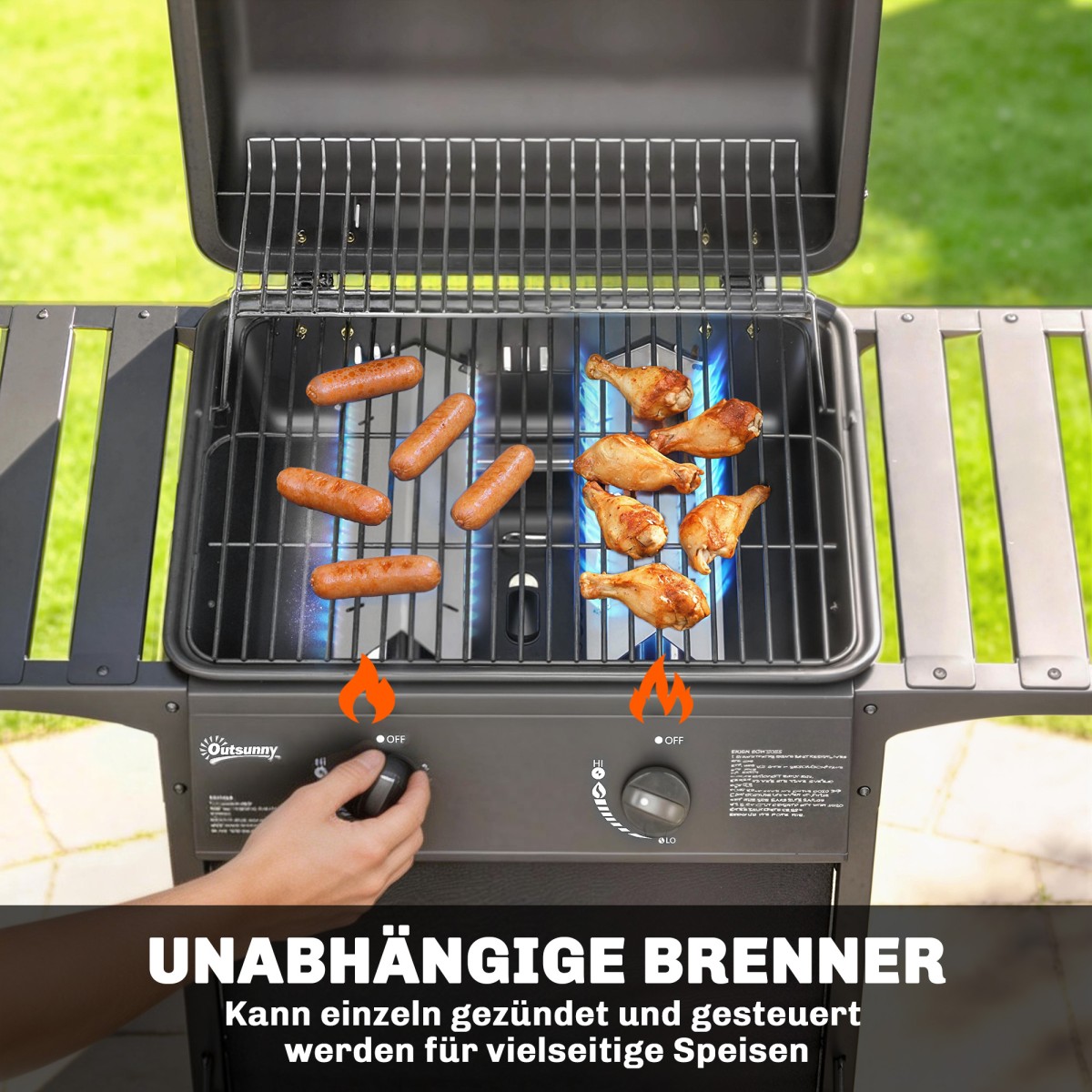 Ψησταριά αερίου 5 KW 2 καυστήρων BBQ καροτσάκι ψησταριάς από ανοξείδωτο χάλυβα συμπεριλαμβανομένου του πλαϊνού τραπεζιού κάτω καλαθιού μπροστινό κάλυμμα θερμόμετρο σχάρα σχάρα σμάλτου