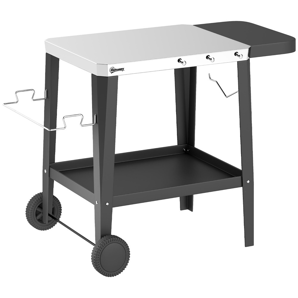 Καρότσι κουζίνας με ρόδες, καρότσι σερβιρίσματος με γάντζους, χάρτινη βάση για ρολό, βάση για σακούλες σκουπιδιών, ανοξείδωτο ατσάλι, 115 x 67,5 x 80,5 cm, μαύρο