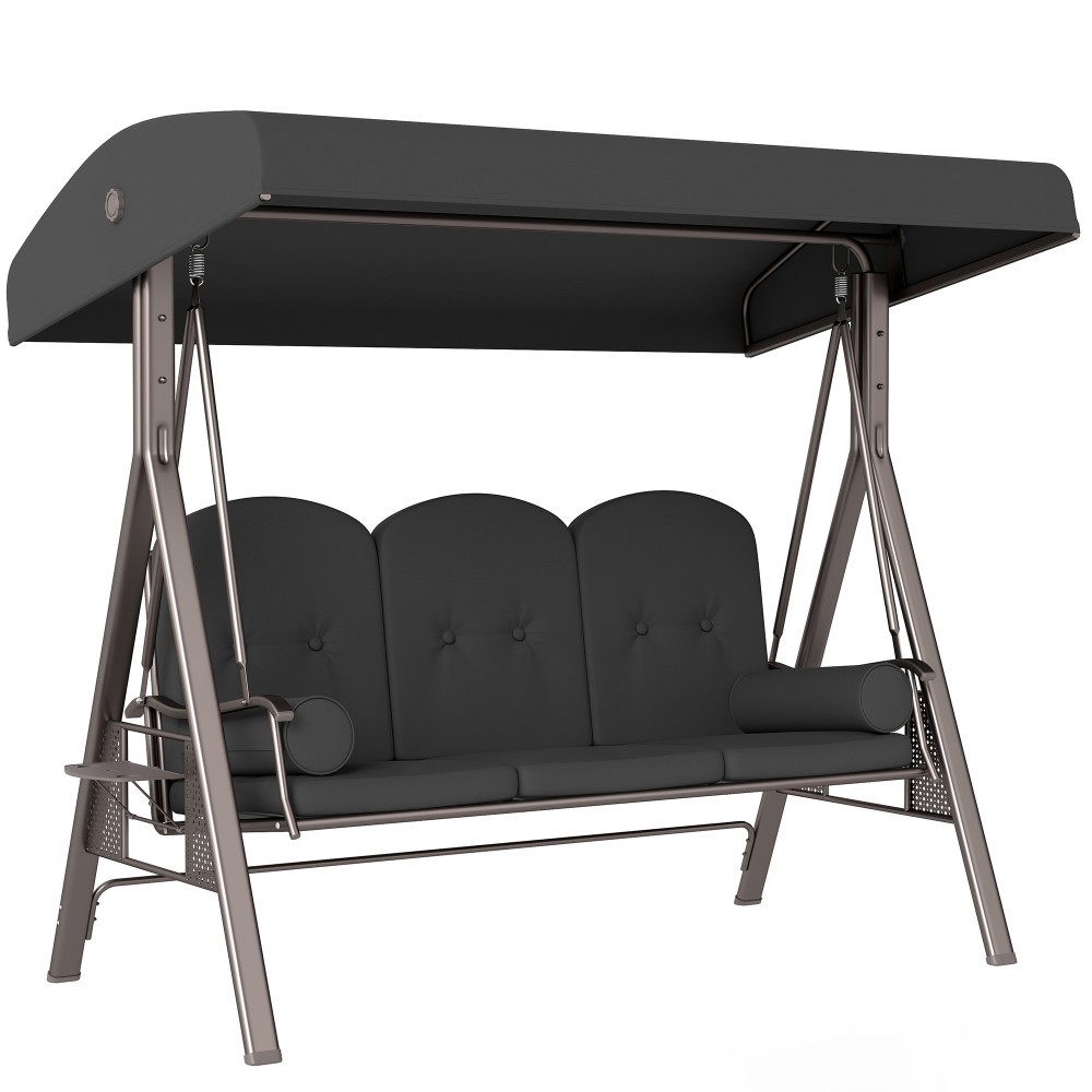 Κούνια Κήπου 3 Θέσεων με Τραπεζάκι και Μαξιλάρι έως 360kg Σκούρο Γκρι