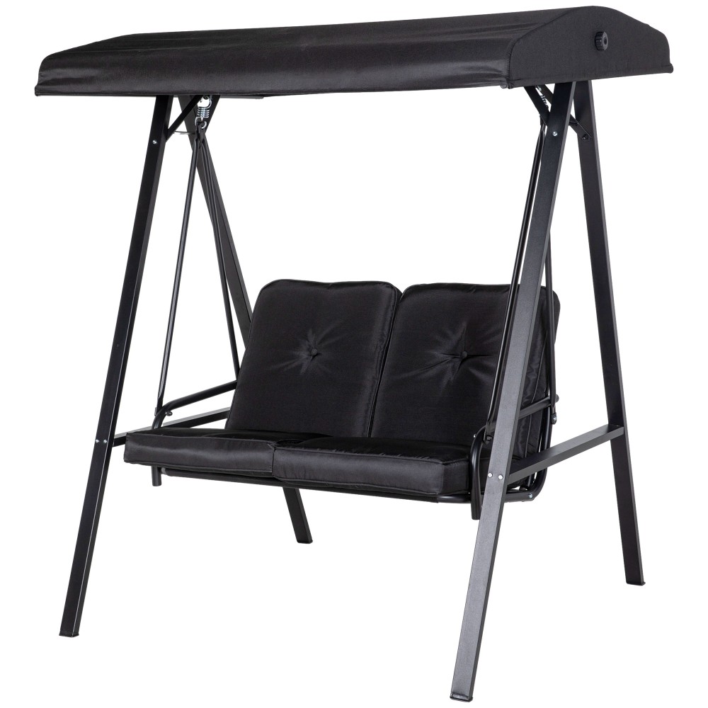 Κούνια κήπου Hollywood, 2 θέσεων κούνια κήπου με ρυθμιζόμενη τέντα, έως 220 kg αντοχή, 145 x 116 x 172 cm, Μαύρο