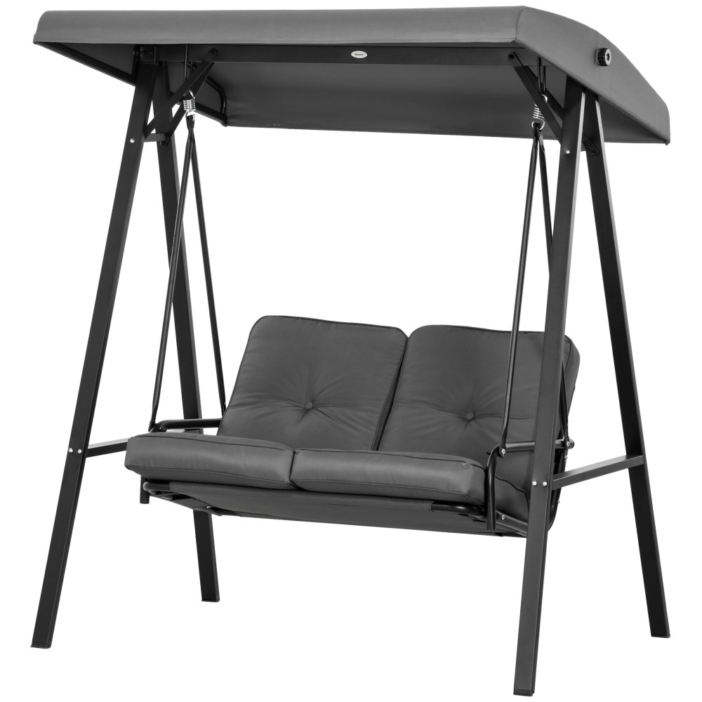 Κούνια κήπου Hollywood, 2 θέσεων κούνια κήπου με ρυθμιζόμενη οροφή, έως 220 kg φορτίο, 145 x 116 x 172 cm, Σκούρο γκρι