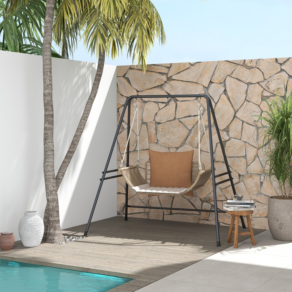 Βάση κρεμαστής πολυθρόνας, στιβαρή & ανθεκτική στις καιρικές συνθήκες, εσωτερικού & εξωτερικού χώρου, έως 150 kg, ατσάλι, 178 x 143 x 180 cm, Μαύρο