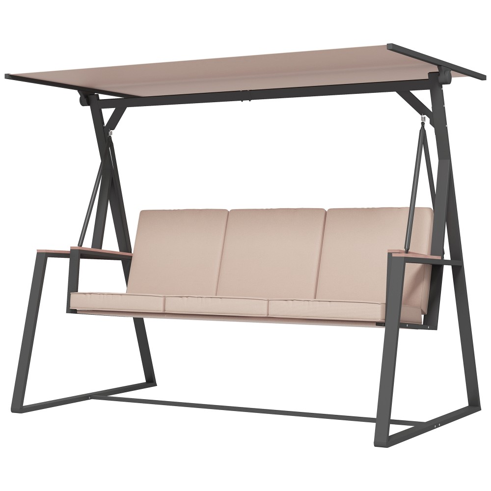 Κούνια Hollywood κήπου 3-θέσια κούνια, με τέντα, ανθεκτική στις καιρικές συνθήκες, Μπεζ + Μαύρο
