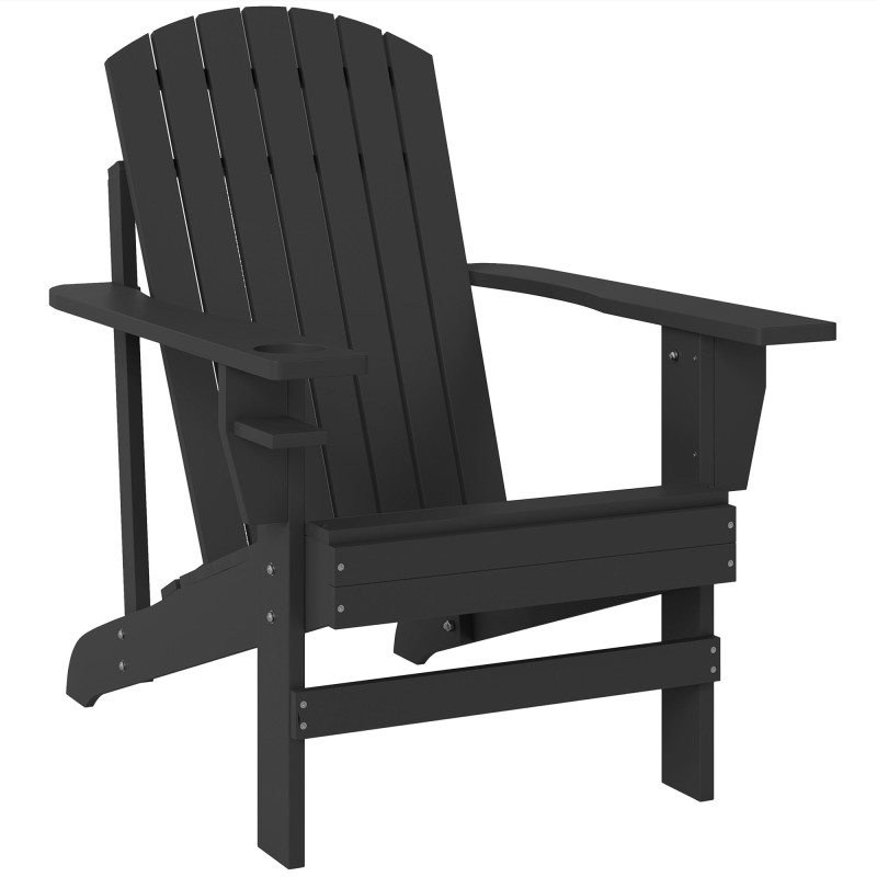 Adirondack καρέκλα κήπου με ποτηροθήκη ξαπλώστρα κήπου καρέκλα μπαλκονιού μασίφ ξύλο μαύρη 72 x 95 x 93 cm