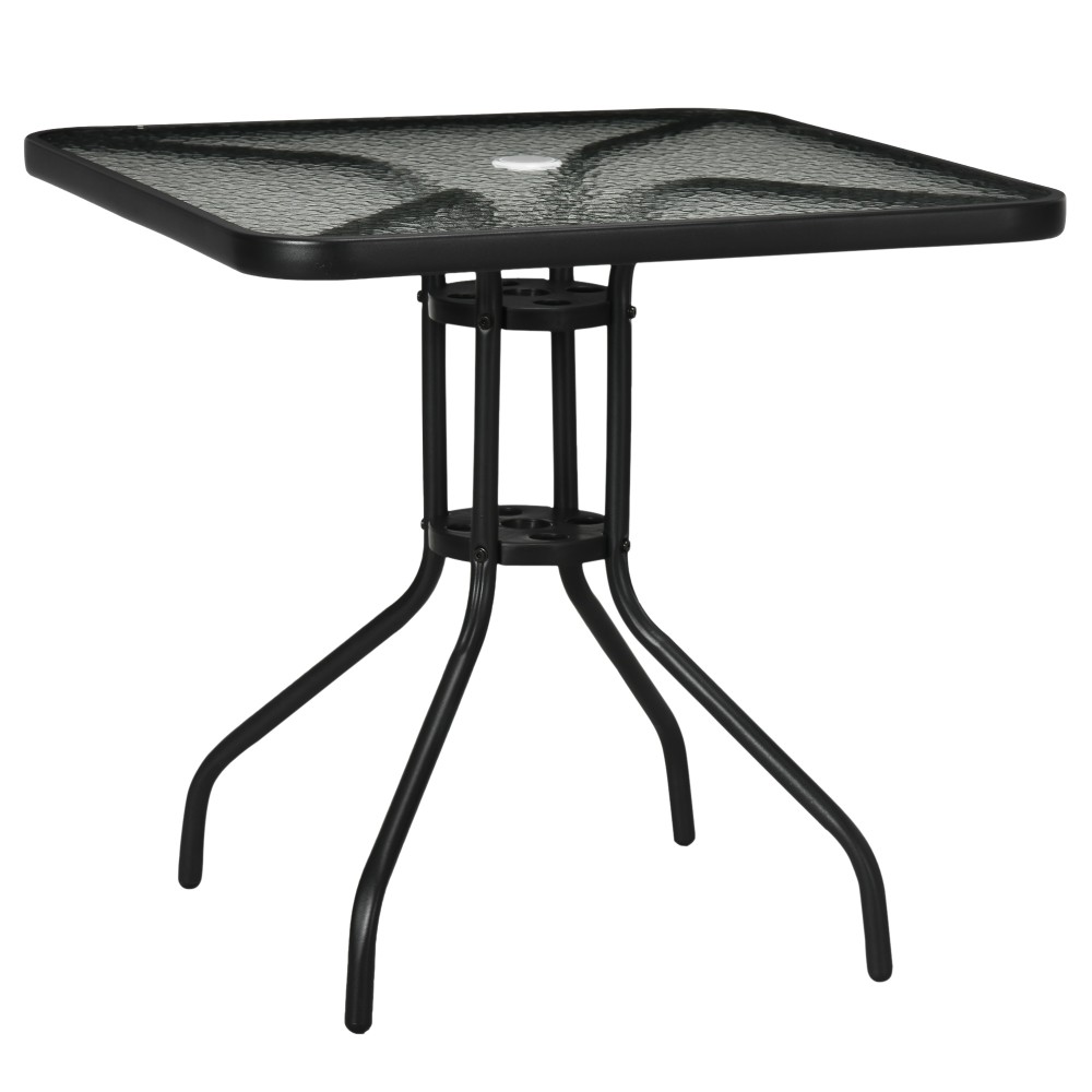 Τραπέζι κήπου αφαιρούμενο μεταλλικό 76x76 cm τραπέζι μπαλκονιού με τρύπα για ομπρέλα, αντιολισθητικό μαύρο