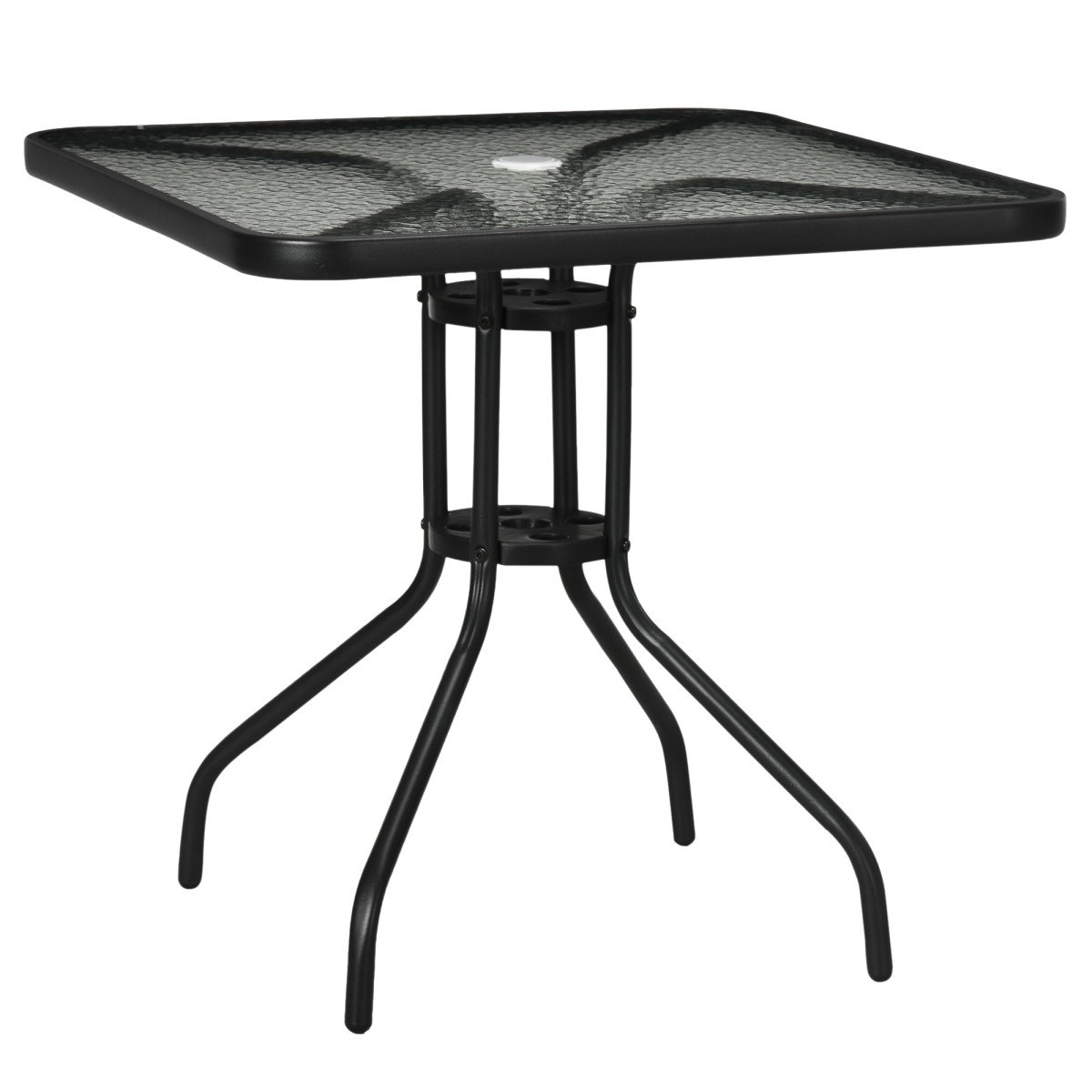 Τραπέζι κήπου αφαιρούμενο μεταλλικό 76x76 cm τραπέζι μπαλκονιού με τρύπα για ομπρέλα, αντιολισθητικό μαύρο