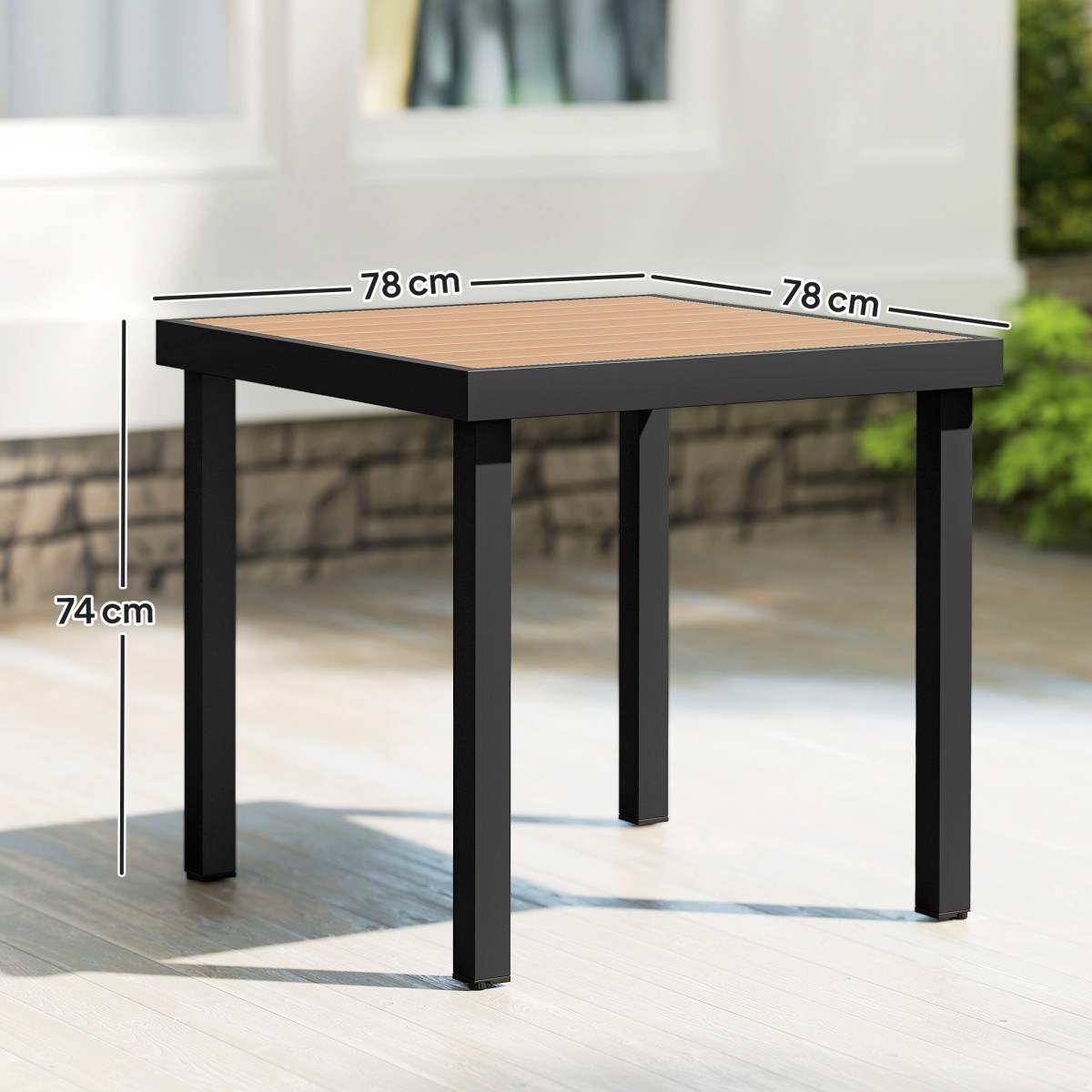 Τραπέζι κήπου πλαστικό 78 x 78 x 74 cm αδιάβροχο πλαίσιο αλουμινίου, τραπέζι μπουφέ, τραπέζι κάμπινγκ για 4 άτομα, τραπέζι μπαλκονιού, τραπέζι βεράντας, τραπεζαρία εξωτερικού χώρου για κήπο, βεράντα, μπαλκόνι, μαύρο
